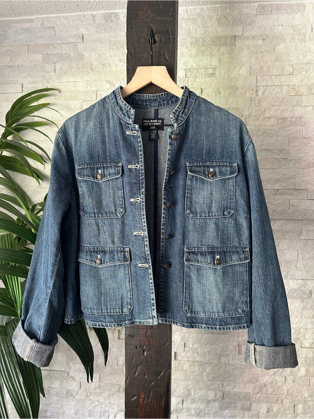 Ralph Lauren Polo Jeans Co. Blue Denim Military Vintage Jacket Size XL